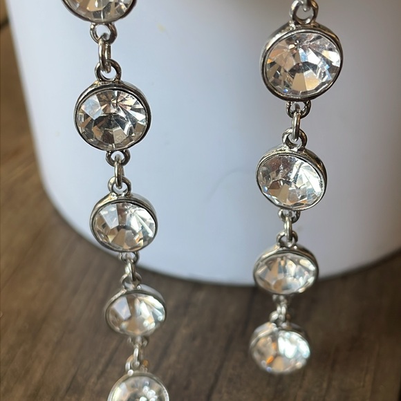 New York & Company, Long Rhinestone Sliver Earrings, NWT, Length 4 Inches - Picture 2 of 5